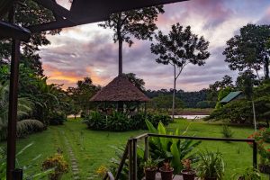 Sunset view over the lodge and surrounding Amazon rainforest